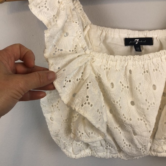 7 For All Mankind Eyelet Lace Embroidered Crop Top White Tank Top Size XS EUC - Picture 2 of 16